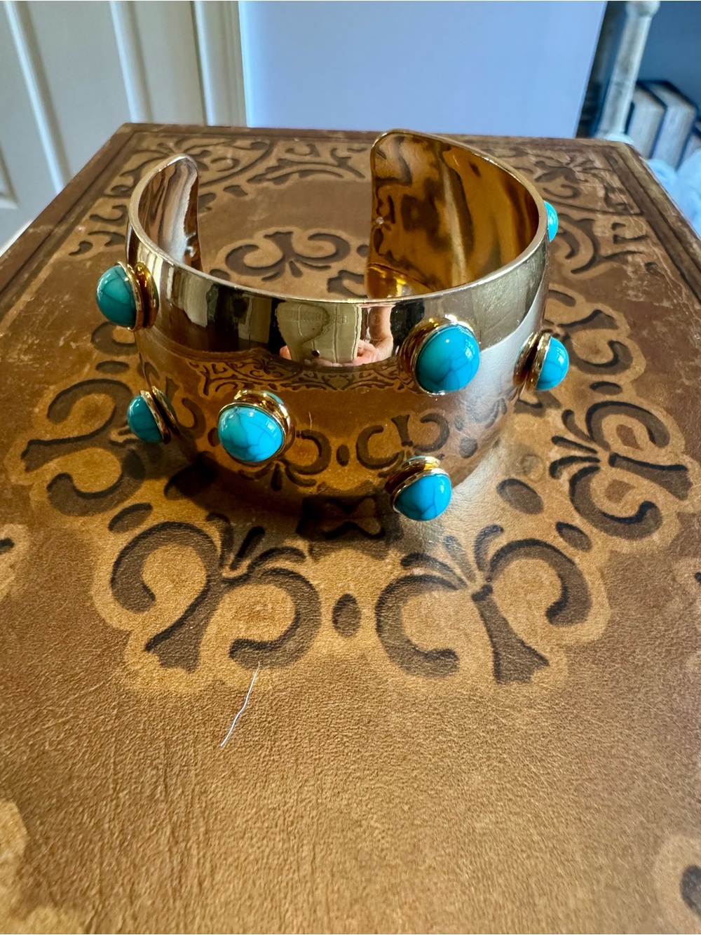 belk Gold Cuff Bracelet with Turquoise Cabochons